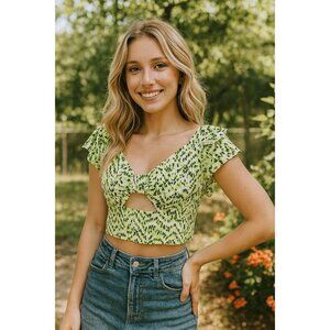Bar lll Rayon Crop top Women's size 12 Green Black Zip back